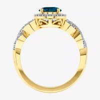 Modern Bride Gemstone Womens 1/2 CT. T.W. Genuine Blue Topaz 10K Gold Oval Side Stone Crossover Engagement Ring