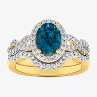 Modern Bride Gemstone Womens 1/2 CT. T.W. Genuine Blue Topaz 10K Gold Oval Side Stone Crossover Engagement Ring