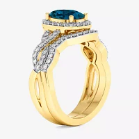 Modern Bride Gemstone Womens 1/2 CT. T.W. Genuine Blue Topaz 10K Gold Oval Side Stone Crossover Engagement Ring