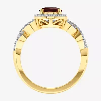 Modern Bride Gemstone Womens 1/2 CT. T.W. Genuine Red Garnet 10K Gold Oval Side Stone Crossover Engagement Ring