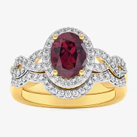 Modern Bride Gemstone Womens 1/2 CT. T.W. Genuine Red Garnet 10K Gold Oval Side Stone Crossover Engagement Ring