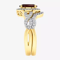 Modern Bride Gemstone Womens 1/2 CT. T.W. Genuine Red Garnet 10K Gold Oval Side Stone Crossover Engagement Ring