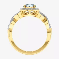 Modern Bride Gemstone Womens 1/2 CT. T.W. Genuine Blue Aquamarine 10K Gold Oval Side Stone Crossover Engagement Ring