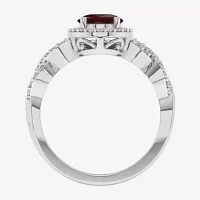 Modern Bride Gemstone Womens 1/2 CT. T.W. Genuine Red Garnet 10K White Gold Oval Side Stone Crossover Engagement Ring