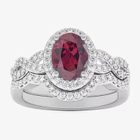 Modern Bride Gemstone Womens 1/2 CT. T.W. Genuine Red Garnet 10K White Gold Oval Side Stone Crossover Engagement Ring