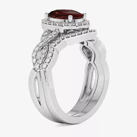 Modern Bride Gemstone Womens 1/2 CT. T.W. Genuine Red Garnet 10K White Gold Oval Side Stone Crossover Engagement Ring