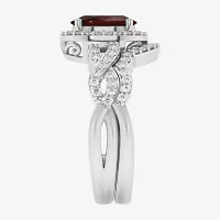 Modern Bride Gemstone Womens 1/2 CT. T.W. Genuine Red Garnet 10K White Gold Oval Side Stone Crossover Engagement Ring