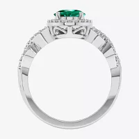 Modern Bride Gemstone Womens 1/2 CT. T.W. Genuine Green Emerald 10K White Gold Oval Side Stone Crossover Engagement Ring