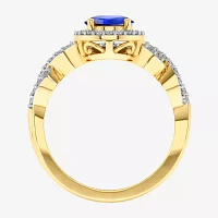 Modern Bride Gemstone Womens 1/2 CT. T.W. Genuine Blue Sapphire 10K Gold Oval Side Stone Crossover Engagement Ring