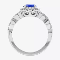Modern Bride Gemstone Womens 1/2 CT. T.W. Genuine Blue Sapphire 10K Gold Oval Side Stone Crossover Engagement Ring