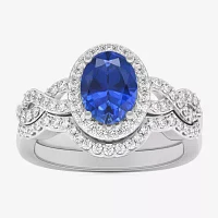 Modern Bride Gemstone Womens 1/2 CT. T.W. Genuine Blue Sapphire 10K Gold Oval Side Stone Crossover Engagement Ring