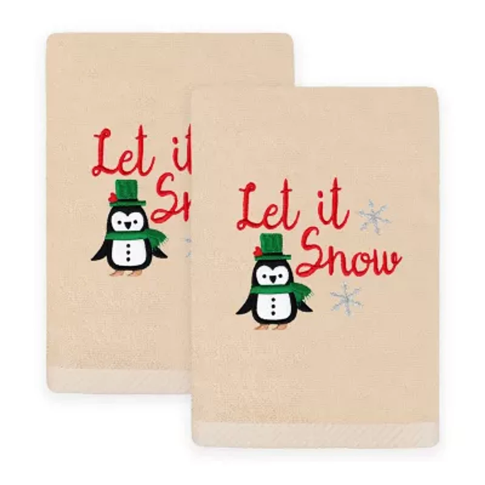 Linum Home Textiles Let It Snow Embroidered 2-pc. Hand Towels