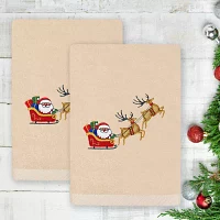 Linum Home Textiles Santas Sled Embroidered 2-pc. Hand Towels