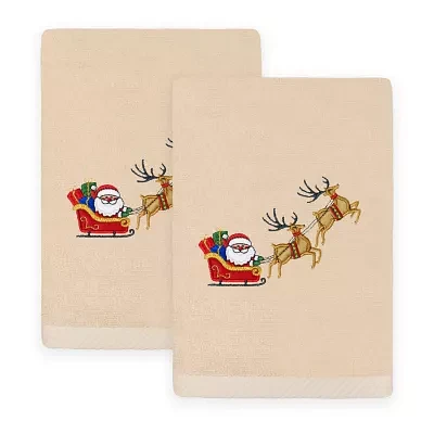 Linum Home Textiles Santas Sled Embroidered 2-pc. Hand Towels