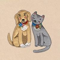 Linum Home Textiles Spring Dog  Cat Embroidered 2-pc. Hand Towels