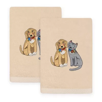 Linum Home Textiles Spring Dog  Cat Embroidered 2-pc. Hand Towels