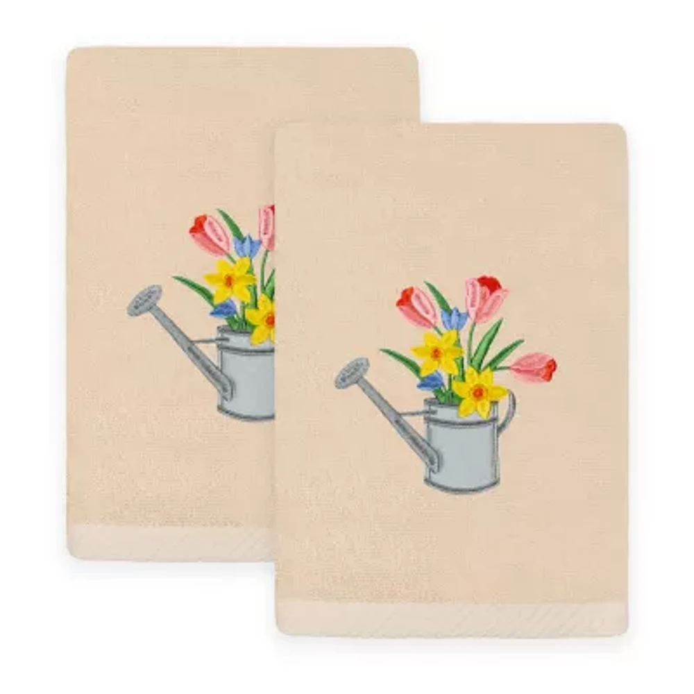 Linum Home Textiles Spring Watering Can Embroidered 2-pc. Hand Towels