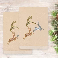 Linum Home Textiles Xmas Leaping Deer Embroidered 2-pc. Hand Towels