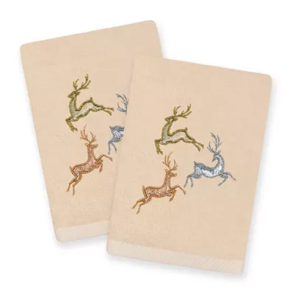 Linum Home Textiles Xmas Leaping Deer Embroidered 2-pc. Hand Towels