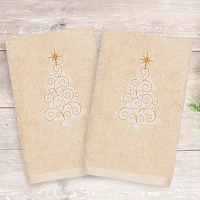 Linum Home Textiles Xmas Scroll Tree Embroidered 2-pc. Hand Towels