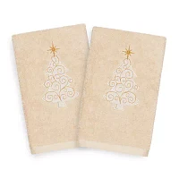 Linum Home Textiles Xmas Scroll Tree Embroidered 2-pc. Hand Towels