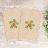 Linum Home Textiles Xmas Holly Bunch Embroidered 2-pc. Hand Towels