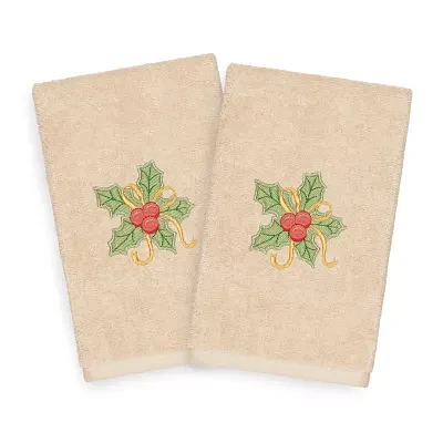 Linum Home Textiles Xmas Holly Bunch Embroidered 2-pc. Hand Towels