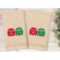 Linum Home Textiles Christmas Sweaters Embroidered 2-pc. Hand Towels