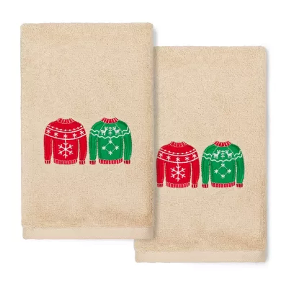 Linum Home Textiles Christmas Sweaters Embroidered 2-pc. Hand Towels