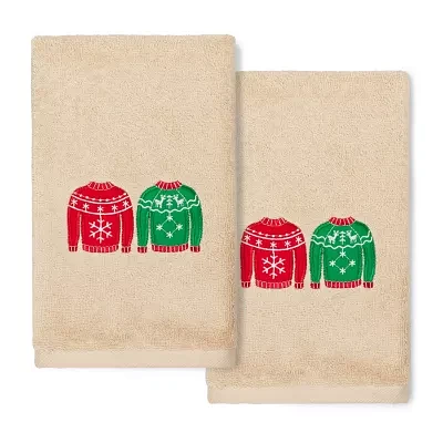 Linum Home Textiles Christmas Sweaters Embroidered 2-pc. Hand Towels