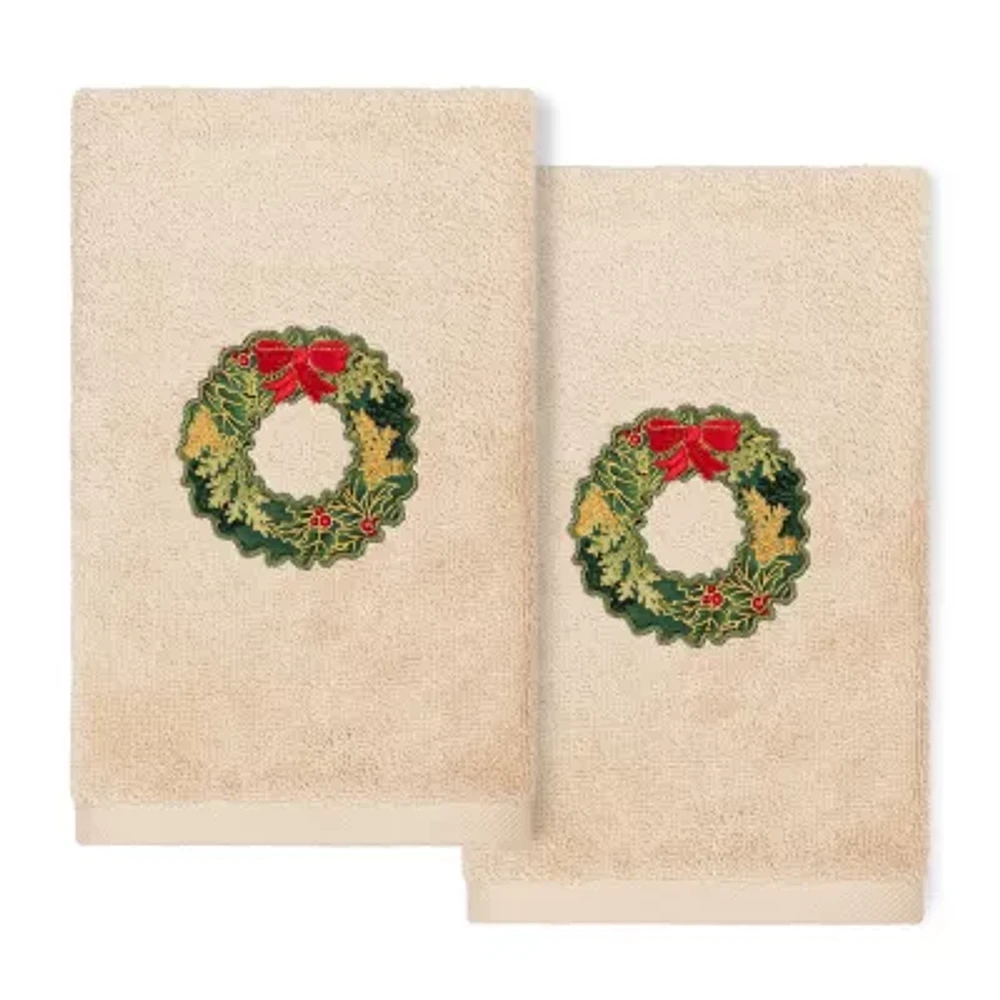 Linum Home Textiles Christmas Wreath Embroidered 2-pc. Hand Towels