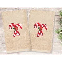 Linum Home Textiles Xmas Candy Canes Embroidered 2-pc. Hand Towels