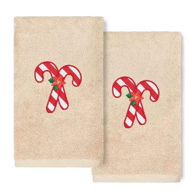 Linum Home Textiles Xmas Candy Canes Embroidered 2-pc. Hand Towels