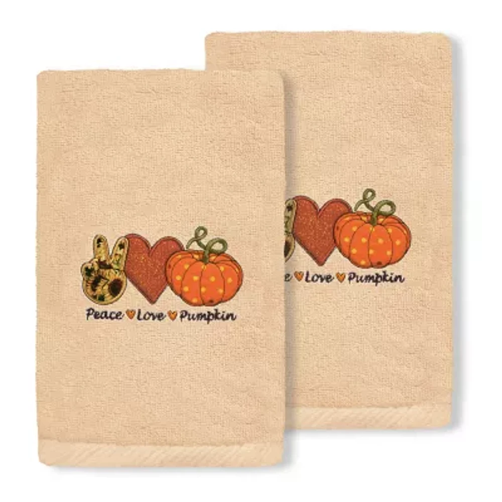 Linum Home Textiles Peace Love Pumpkin Embroidered 2-pc. Hand Towels