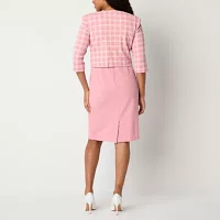 Maya Brooke Womens Pearl Trim Plaid Jacket Dress