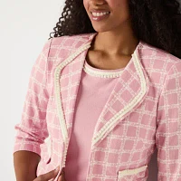 Maya Brooke Womens Pearl Trim Plaid Jacket Dress