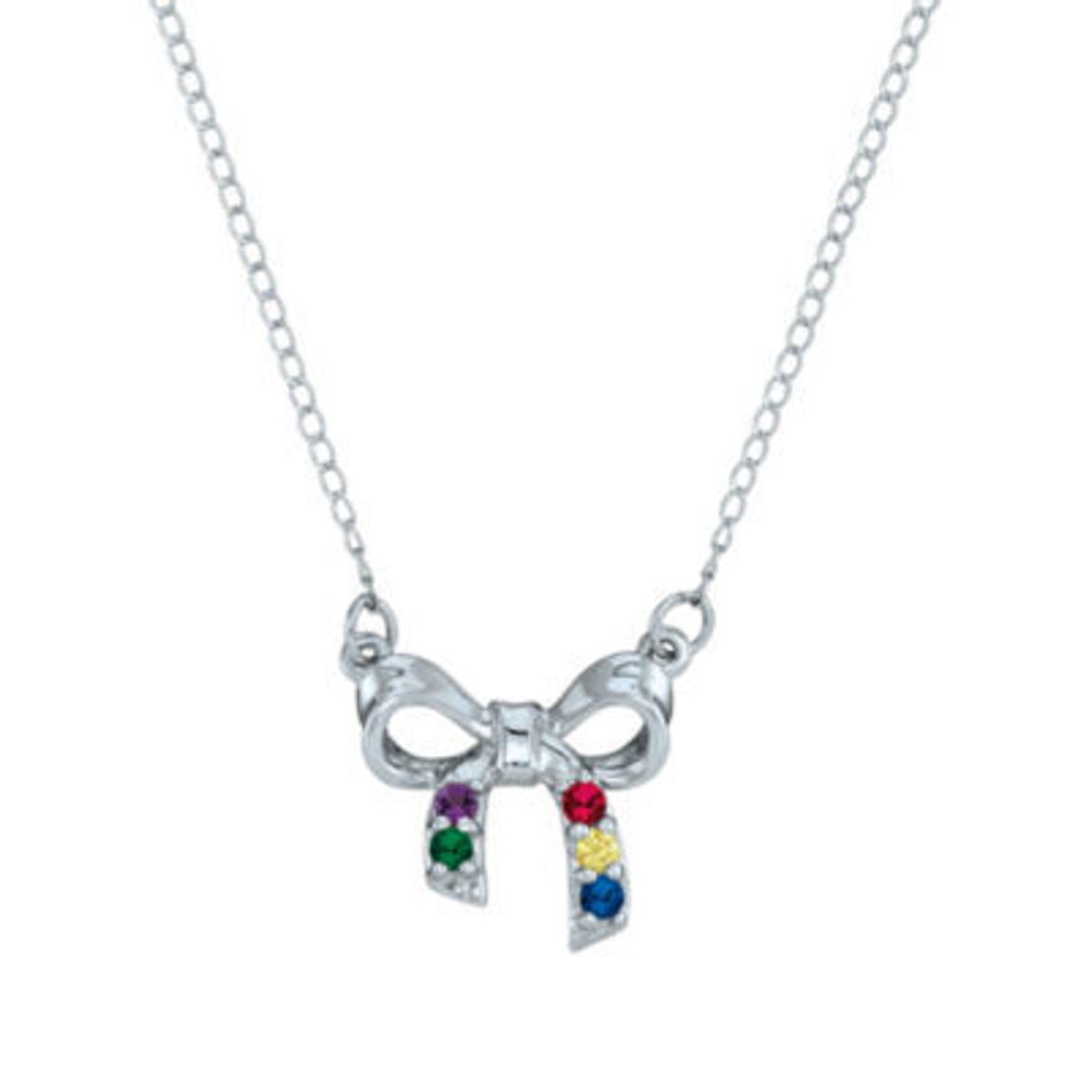 Personalized Simulated Birthstone Bow Pendant Necklace