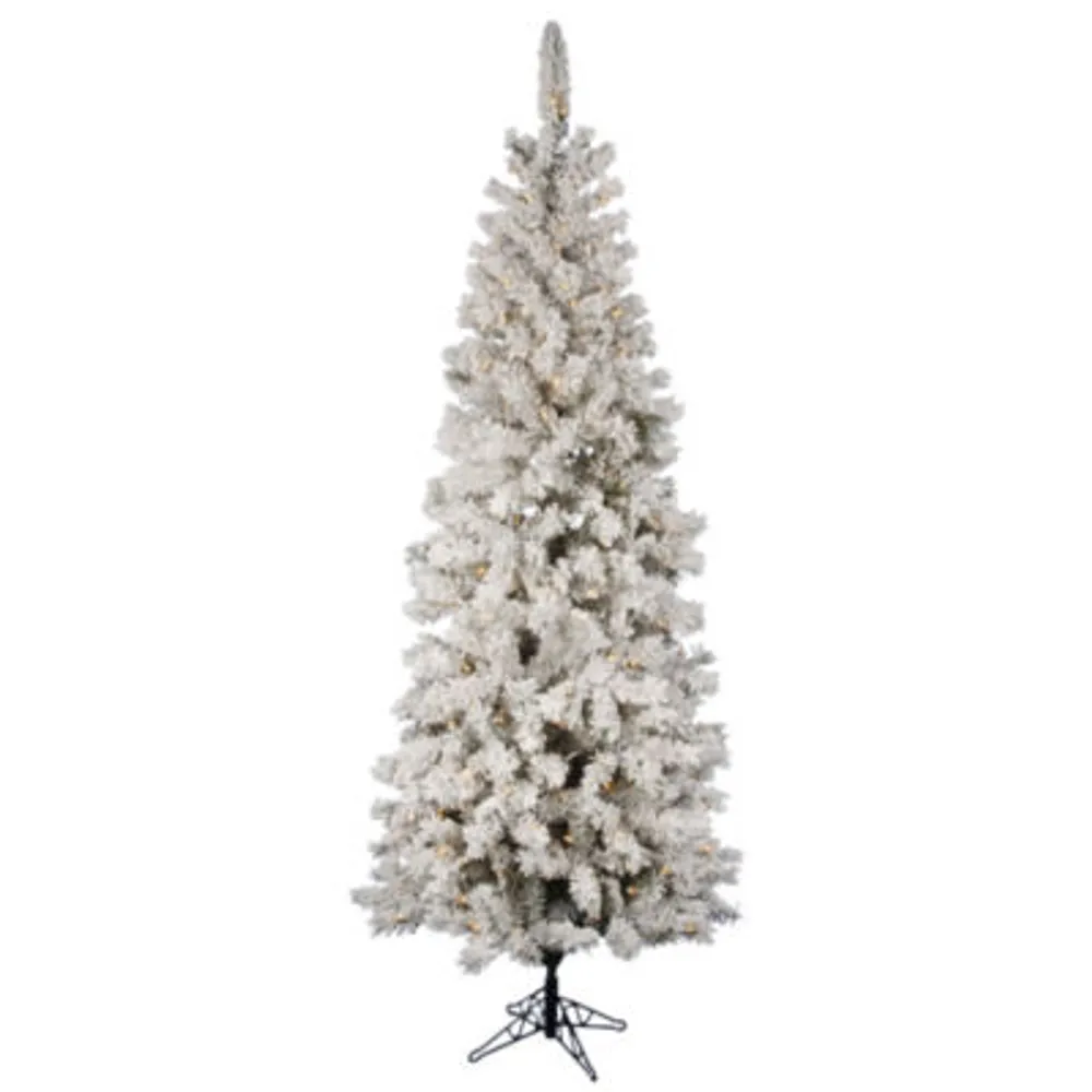  6.5' Prelit Flocked Pacific Pencil Christmas Tree