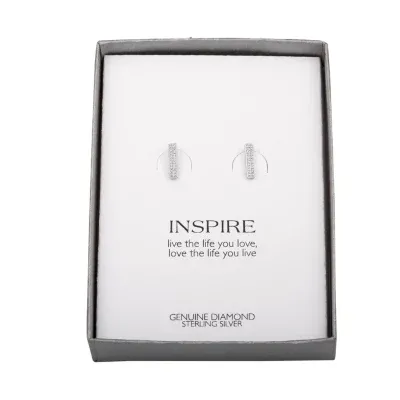 Diamond Accent "Inspire" Diamond Accent Mined White Diamond Sterling Silver 11.6mm Bar Stud Earrings