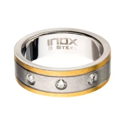 Inox Mens Jewelry 8MM 1/10 CT. T.W. Natural White Diamond Stainless Steel Wedding Band