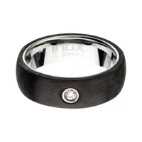 Inox Mens Jewelry 8MM Diamond-Accent  Stainless Steel Round Wedding Band