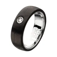 Inox Mens Jewelry 8MM Diamond-Accent  Stainless Steel Round Wedding Band