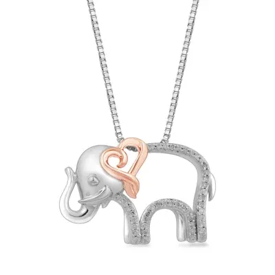 Hallmark Diamonds Elephant Womens 1/10 CT. T.W. Mined White Diamond 14K Rose Gold Over Silver Pendant Necklace