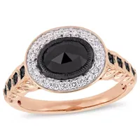 Midnight Black East West Womens 1 1/4 CT. T.W. Natural Diamond 10K Rose Gold Oval Halo Cocktail Ring