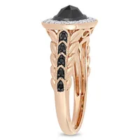 Midnight Black East West Womens 1 1/4 CT. T.W. Natural Diamond 10K Rose Gold Oval Halo Cocktail Ring