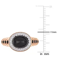 Midnight Black East West Womens 1 1/4 CT. T.W. Natural Diamond 10K Rose Gold Oval Halo Cocktail Ring