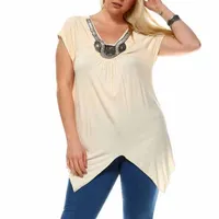 White Mark Plus Grace Womens V Neck Short Sleeve Tunic Top