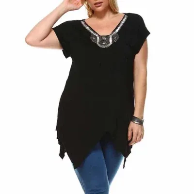 White Mark Plus Grace Womens V Neck Short Sleeve Tunic Top