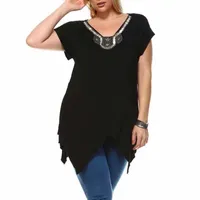 White Mark Plus Grace Womens V Neck Short Sleeve Tunic Top