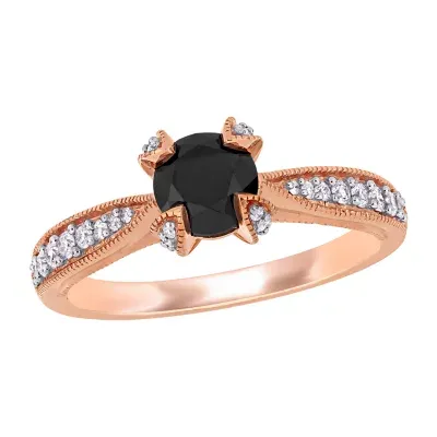 Midnight Black Womens 1 1/ CT. T.W. Natural Diamond 14K Rose Gold Round Engagement Ring